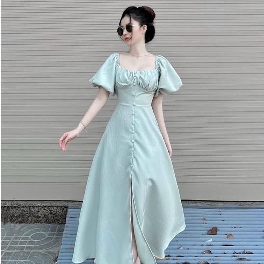Đầm tiểu thư maxi cực xinh xẻ tà trước tôn dáng cho nàng dự tiệc đi chơi