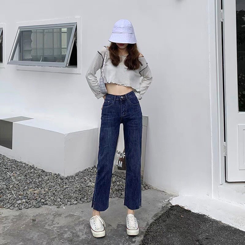 Quần  jean nữ lưng cao, cắt rách màu xanh jean LB150 JL JohnsonLi