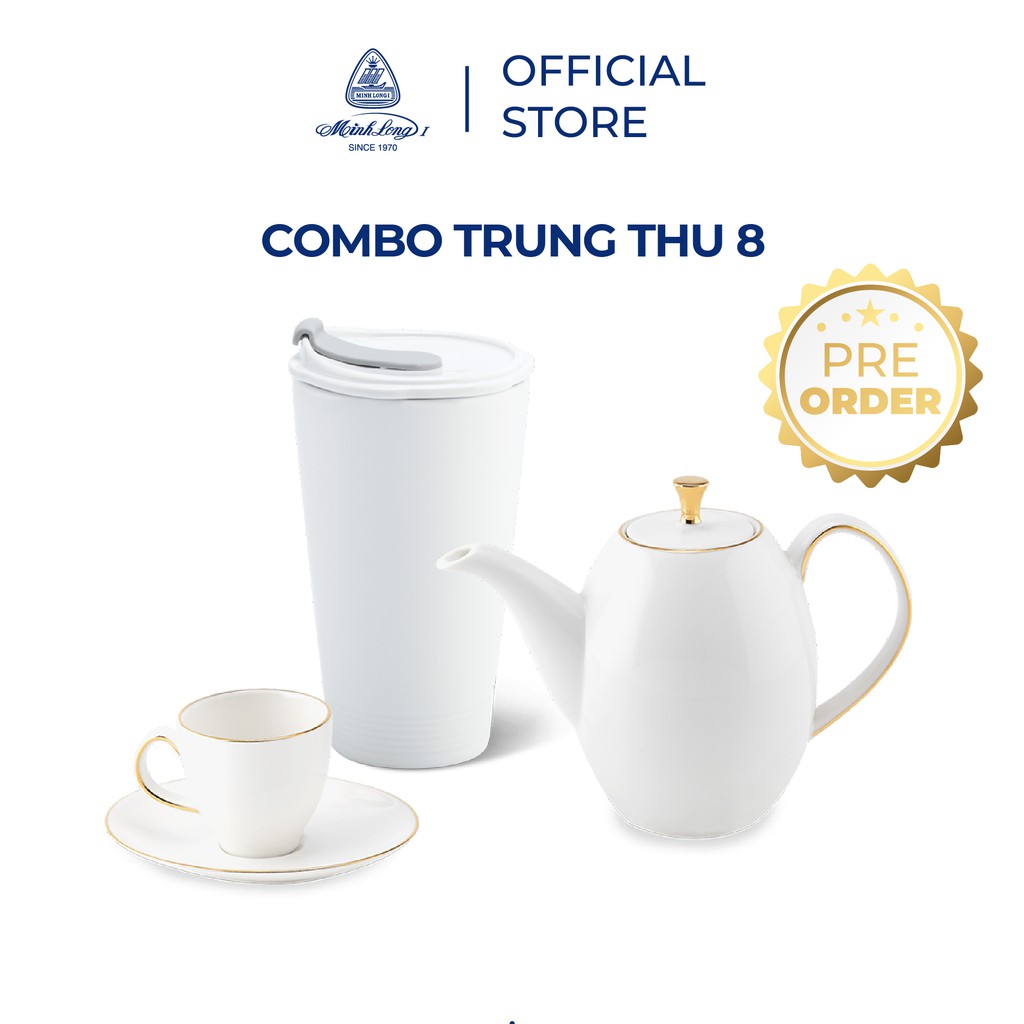 Combo trung thu Hộp quà tặng Bộ trà Anna 0.47L viền chỉ vàng Minh Long -  kèm túi giấy sang trọng (cb3)