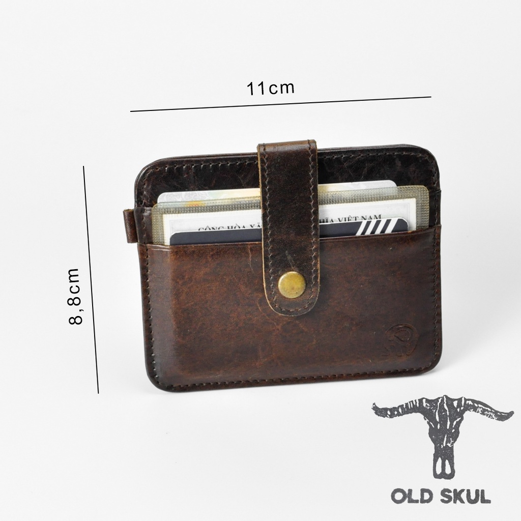 Ví mini đựng thẻ da bò thật V031, card holder đựng vừa giấy tờ xe và thẻ thang máy