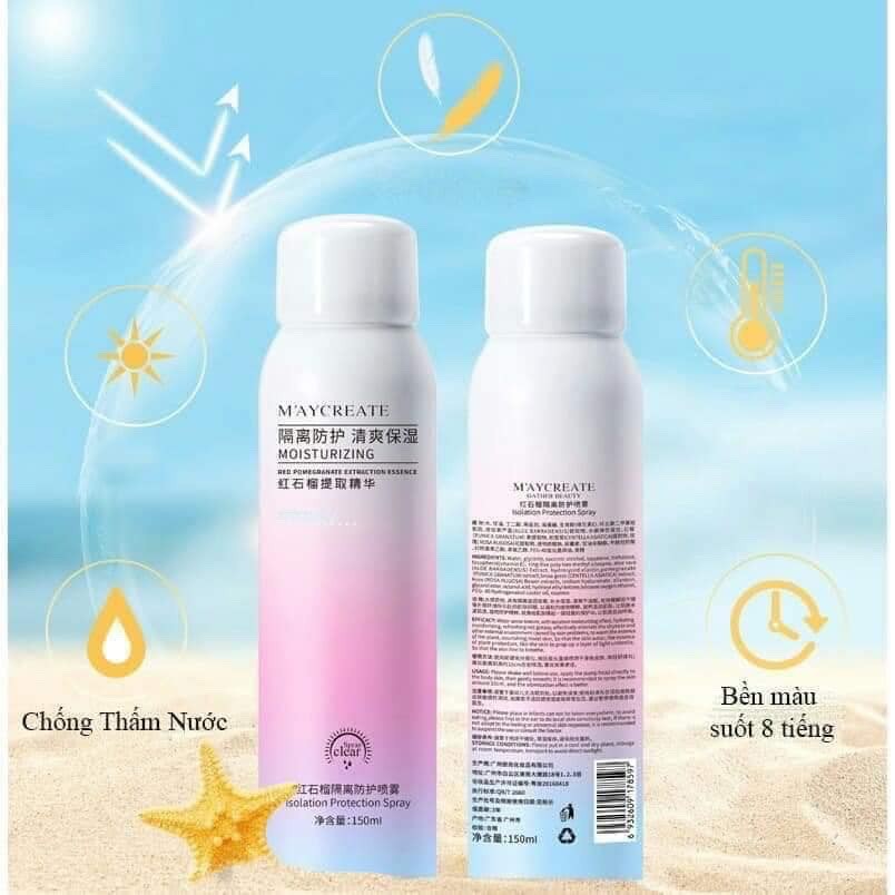 [Chính Hãng] Xịt chống nắng trắng da Maycreat 150ml lên tone cho da mặt body dạng nước phun sương hàng nội địa Trung