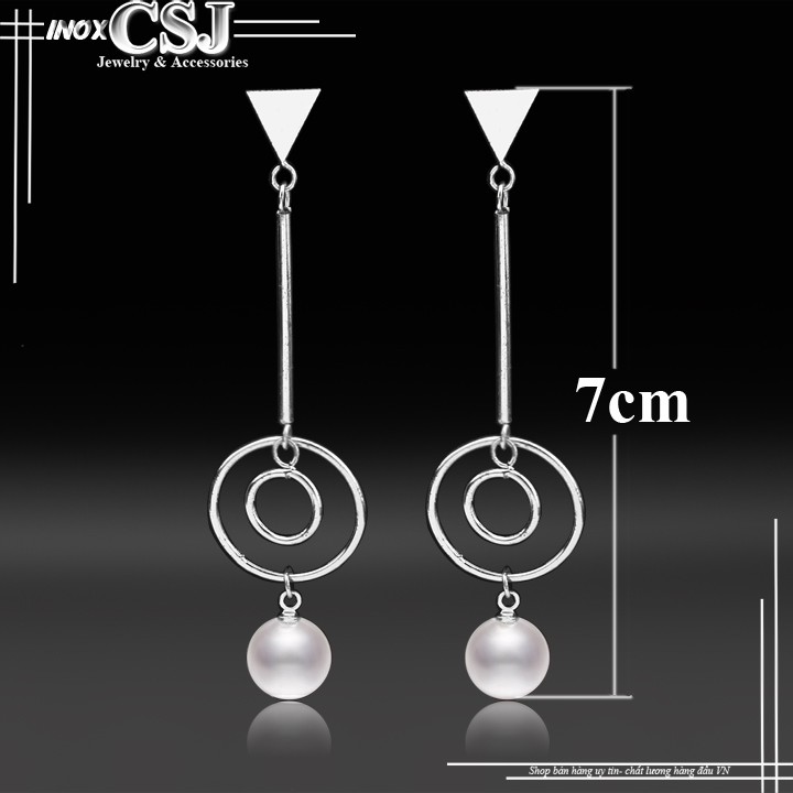 Bông tai inox nữ mạ vàng rớt ngọc trai sang trọng giá tốt
