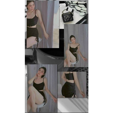 HOT Set bộ áo croptop nút quần dây rút hot trend chất đũi loại 1 mềm mịn