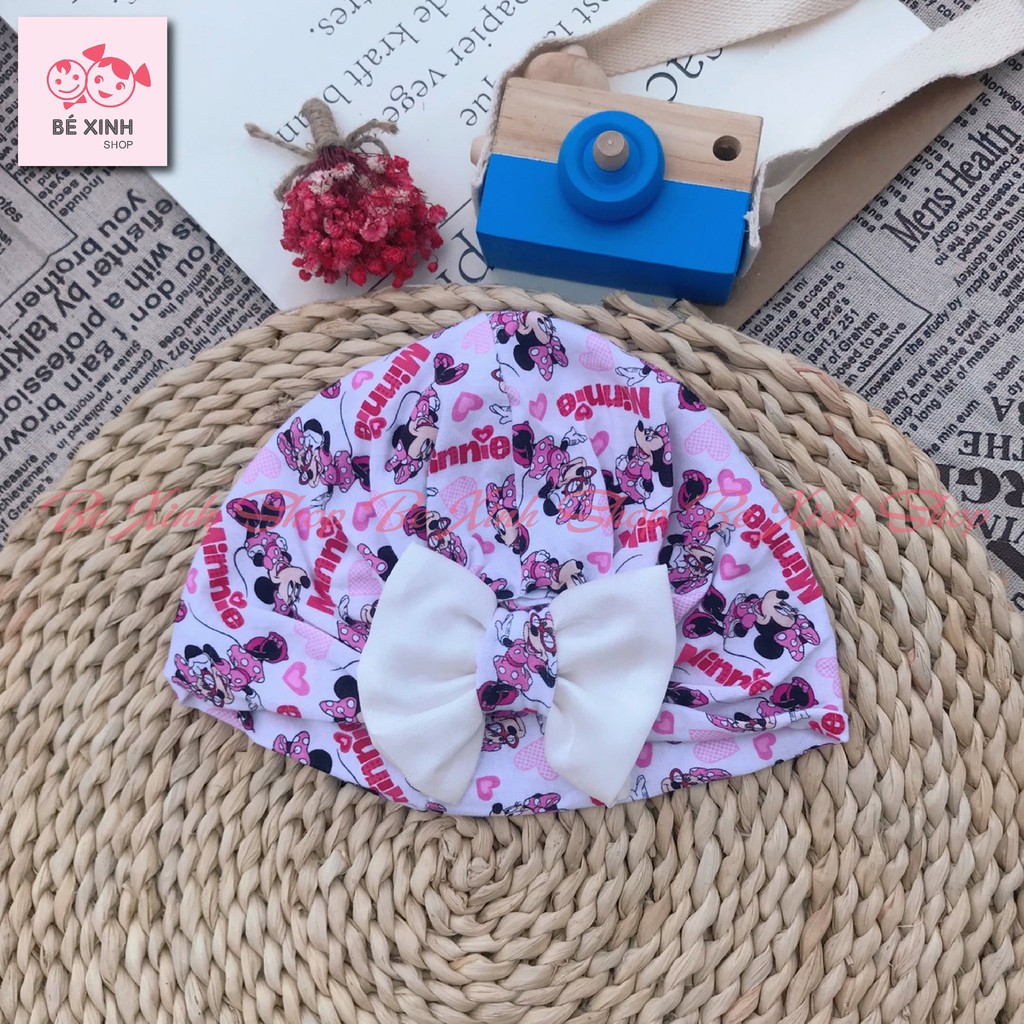 Mũ nón băng đô turban cho bé gái sơ sinh [Sale nhanh] Băng đô mũ turban phụ kiện tóc cho bé gái NƠ HỒNG thun cotton