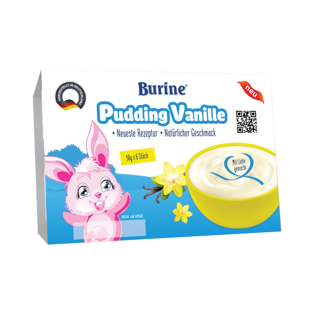 Vỉ 6 hũ Pudding Ăn Dặm Burine Vị Vani 1906 (Cung Cấp Vitamin, Dưỡng Chất cho bé)