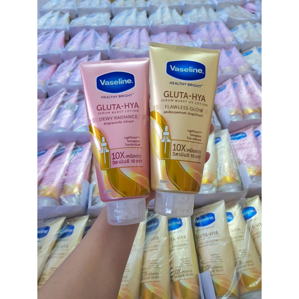 Sữa Dưỡng Thể Vaseline Trắng Da, Mờ Thâm Healthy Bright Gluta Hya Serum 10X Thái Lan 330 ml (Ngày Và Đêm)