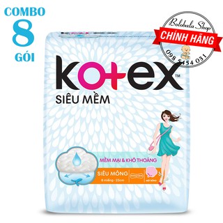  Combo 8 gói Băng vệ sinh Kotex siêu mềm có cánh/ không cánh 8 miếng 23cm