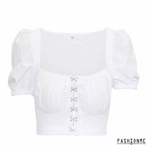 Áo croptop nữ tay ngắn nhún bèo quyến rũ