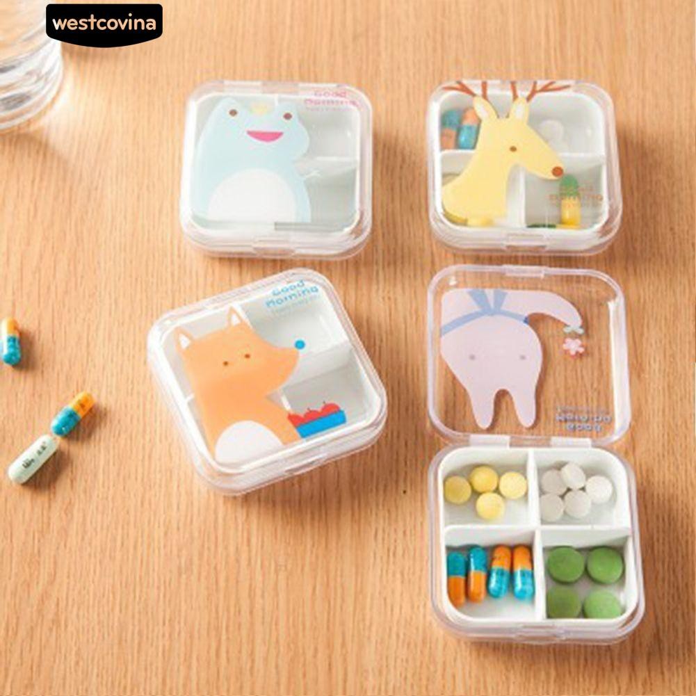 Hộp Đựng Thuốc 4 / 6 Ngăn In Hình Hoạt Hình Dễ Thương