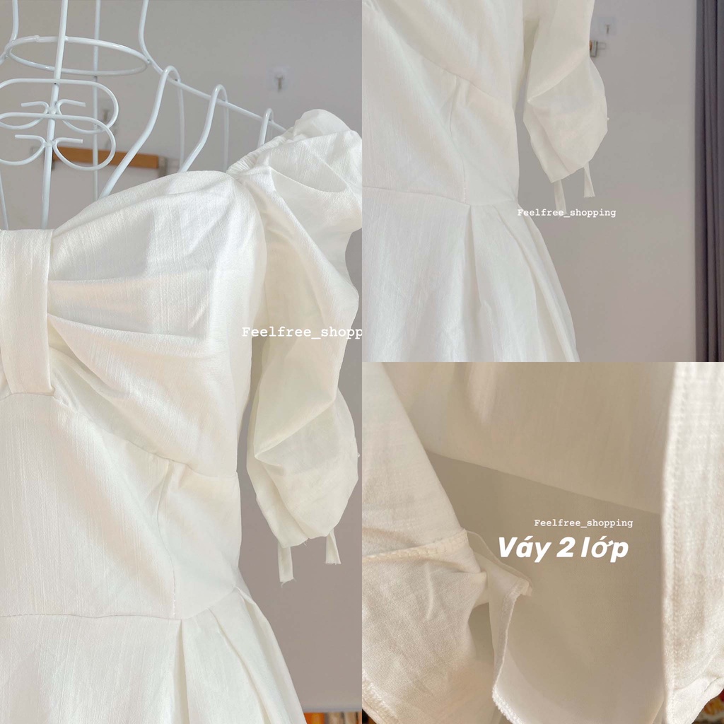 Đầm Trắng Dài Cúp Ngực Tay Phồng Thắt Nơ Hai Lớp Mặc Đi Tiệc, Đi Chơi, Kỷ Yếu (Hình Thật) | BigBuy360 - bigbuy360.vn