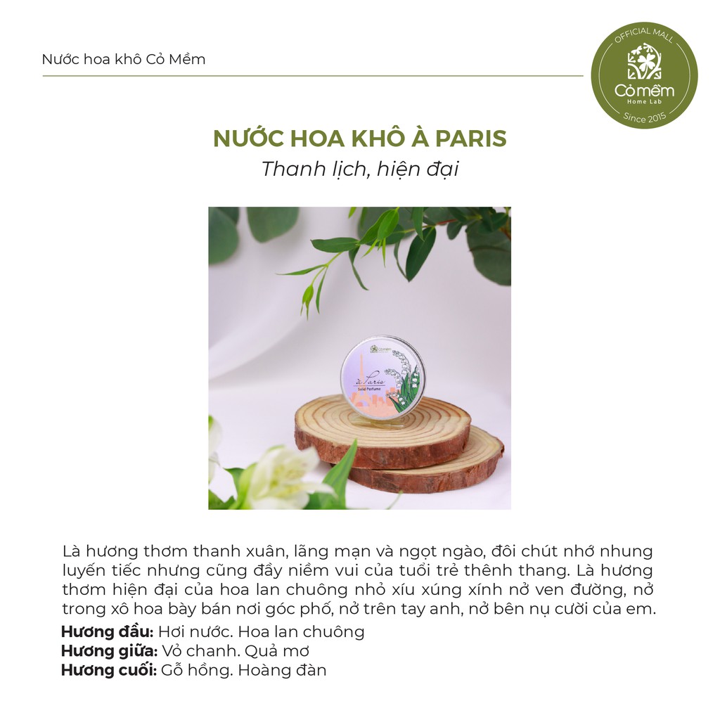 Nước Hoa Khô Thiên Nhiên À Paris Thanh Lịch Hương Hoa Lan Chuông Mơ Chín [TẶNG kèm Túi Vải nhỏ] Cỏ Mềm 10g | Thế Giới Skin Care