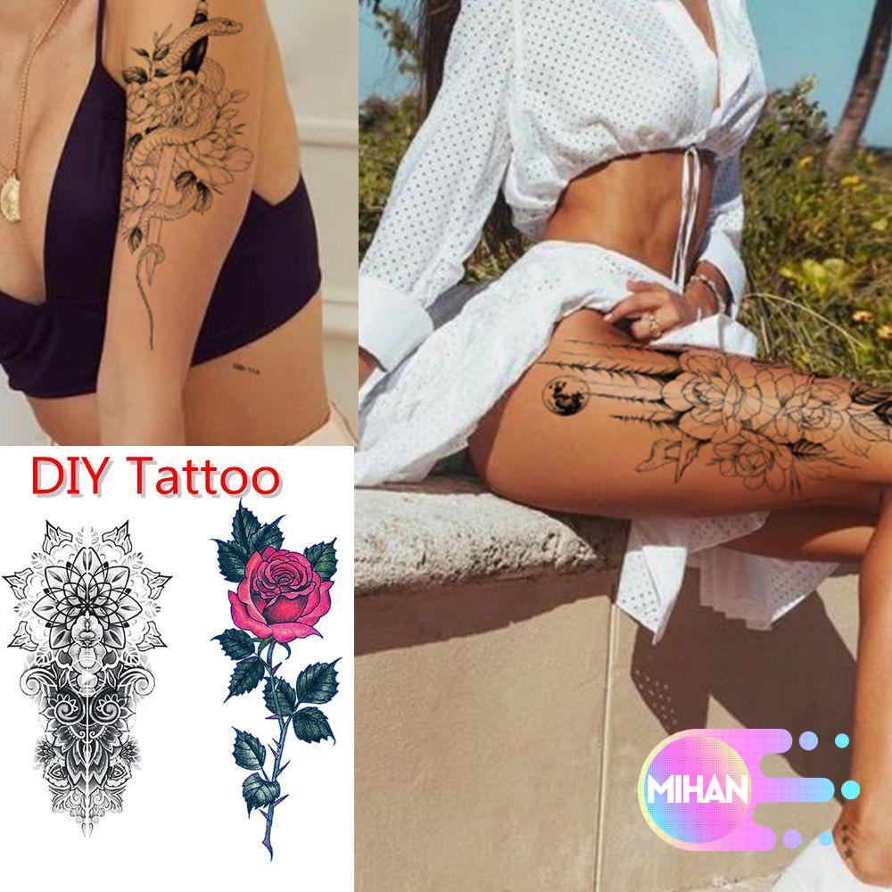 Hình xăm dán tạm thời hình hoa hồng/ rắn/sư tử 3D MIHAN1 chống nước cho nữ