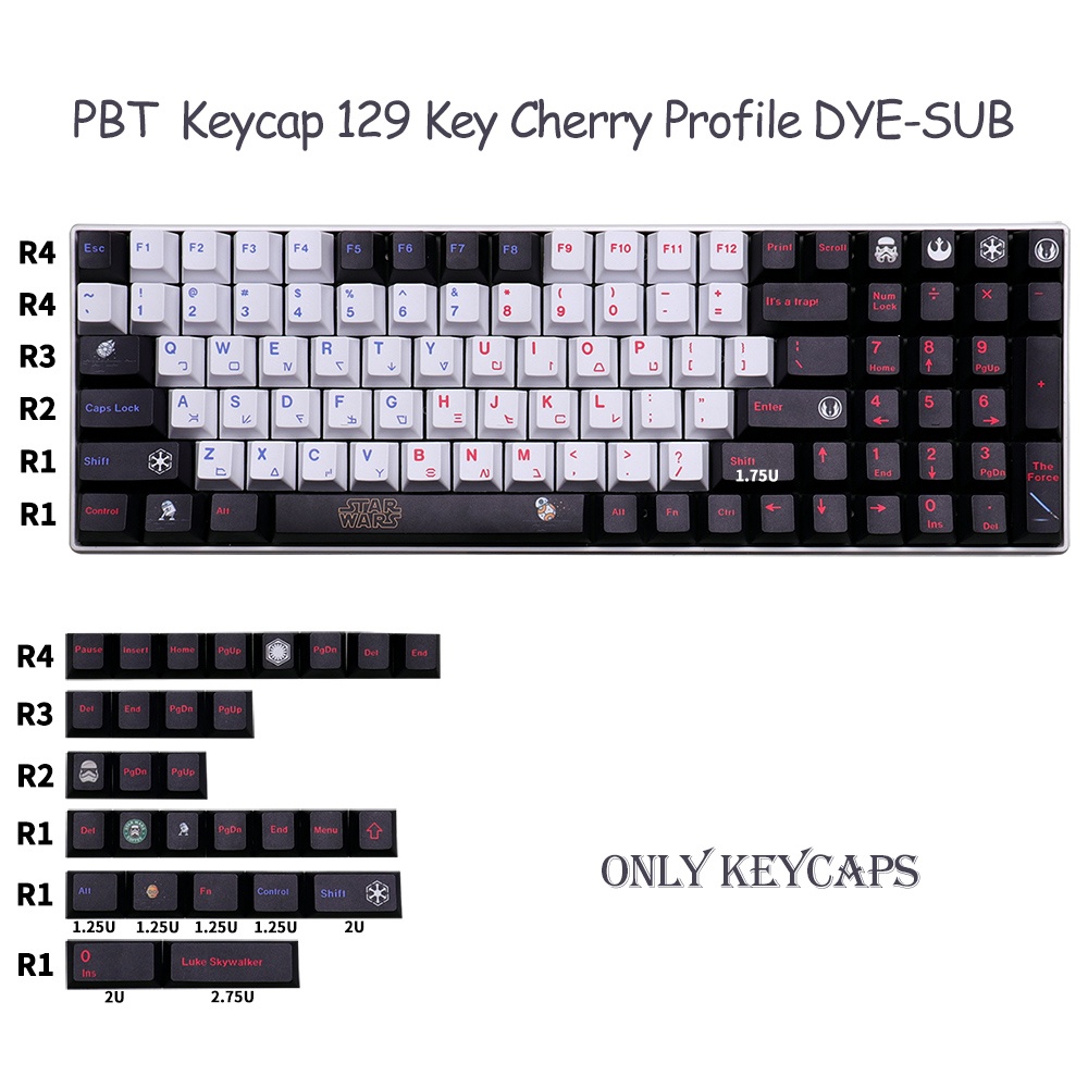 Nút Bàn Phím PBT 129 Phím Hình Star Wars Cá Tính Cho Bàn Phím Cơ