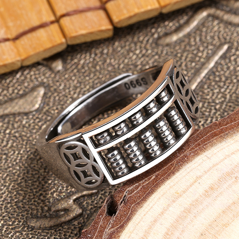 Nhẫn Đôi Bằng Bạc Khắc Chữ Abacus Sempoa Cincin