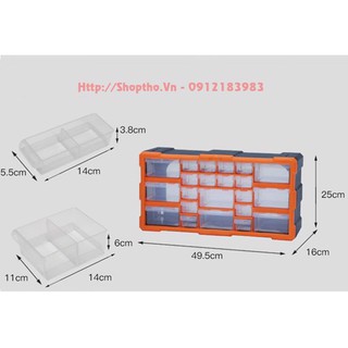 Tủ đựng linh kiện điện tử, đồ chơi lego - loại 22 ô màu cam