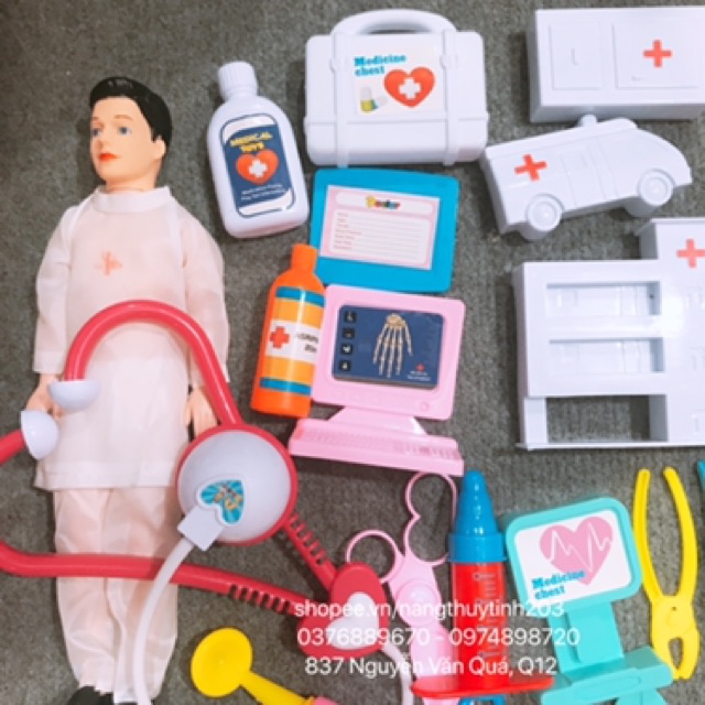 [Hàng VN] Túi đồ chơi bác sĩ kèm búp bê trai với đầy đủ phụ kiện y hình cho bé