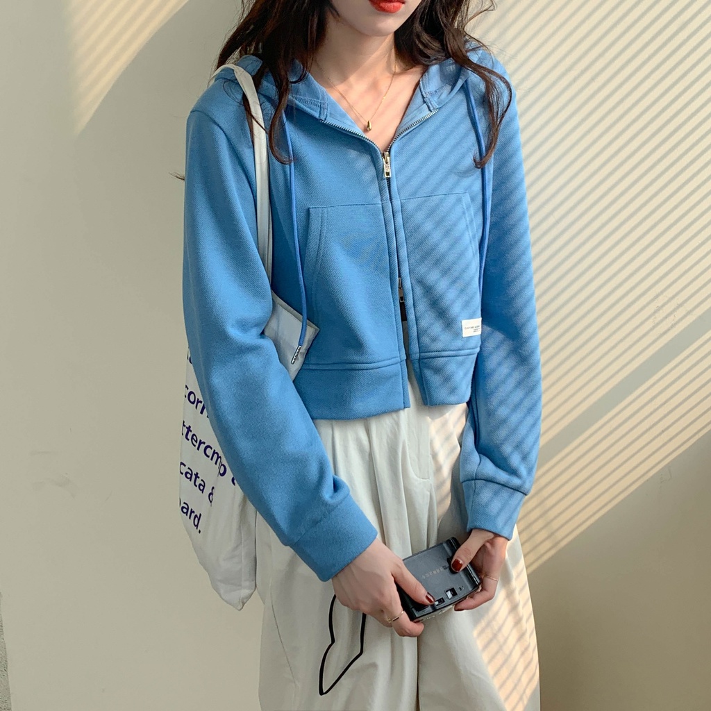 Áo Khoác cardigan Lửng Có Nón Thiết Kế Nhãn Hiệu Đơn Giản Và Đa Năng Thời Trang Mùa Thu Mới niche Cá Tính Dành Cho Bạn Nữ