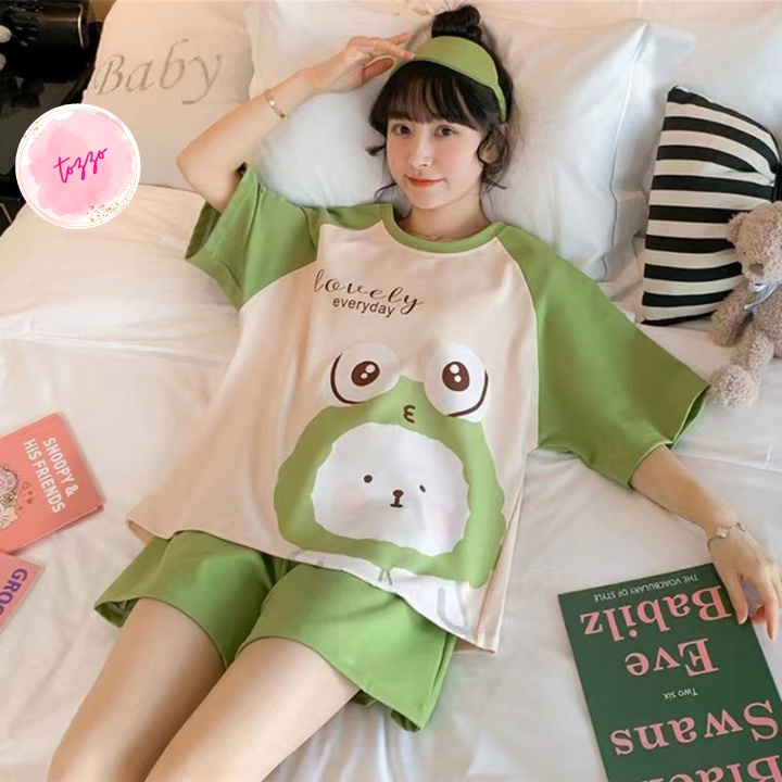 Đồ bộ nữ mặc nhà mùa hè cộc tay vải thun cotton quần lửng cute dễ thương form bigsize 45-90kg TOZZO BC02