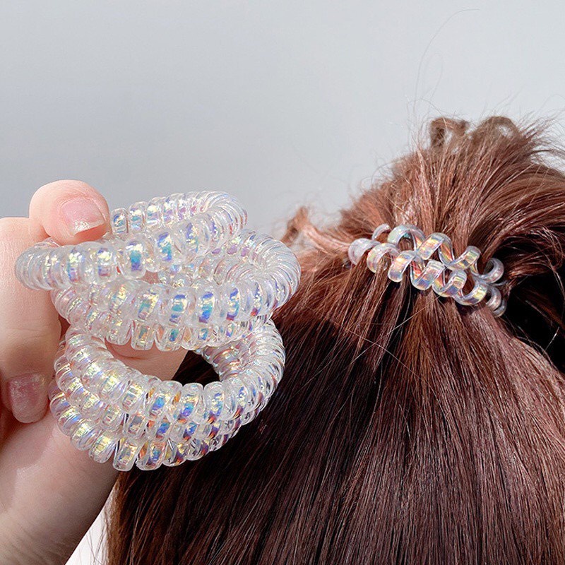 Dây buộc tóc lò xo, chun buộc tóc lò xo ánh kim nhựa xoắn DC11