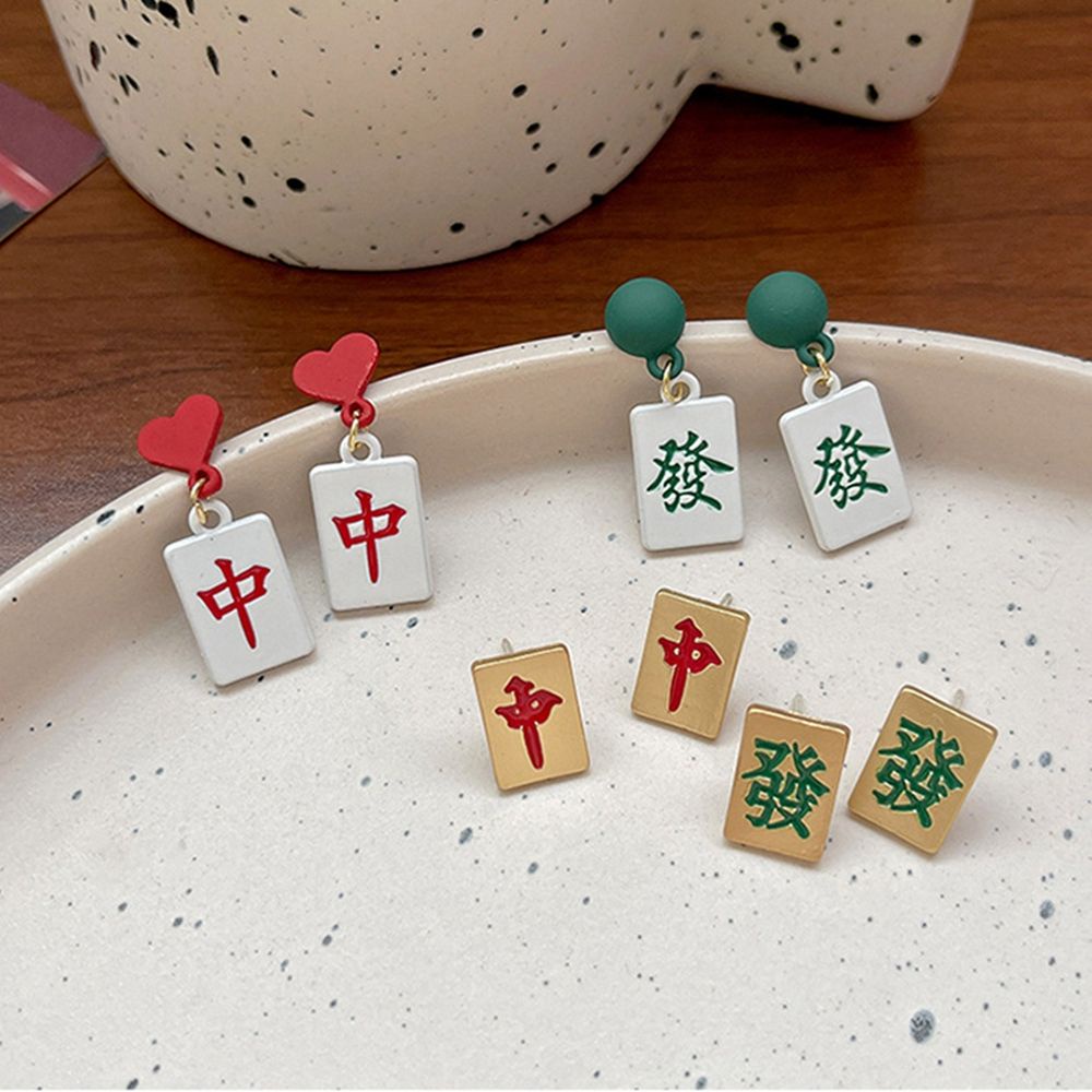 Khuyên tai hình trái tim mạt chược phong cách Hàn Quốc thanh lịch cho nữ