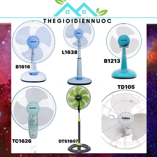 Quạt điện Senko cao cấp các loại, quạt bàn B1616, lửng L1638, treo tường TC1626, bàn B1213, trần TD105, đứng DTS1607