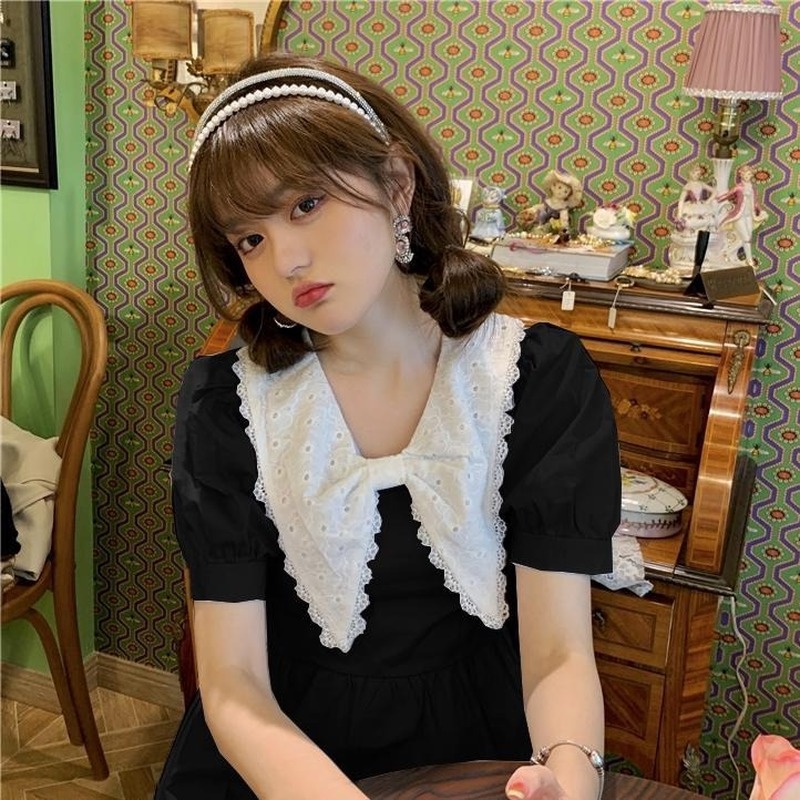 Đầm Công Chúa Tay Phồng Cổ Búp Bê Phối Nơ Thời Trang Mùa Hè