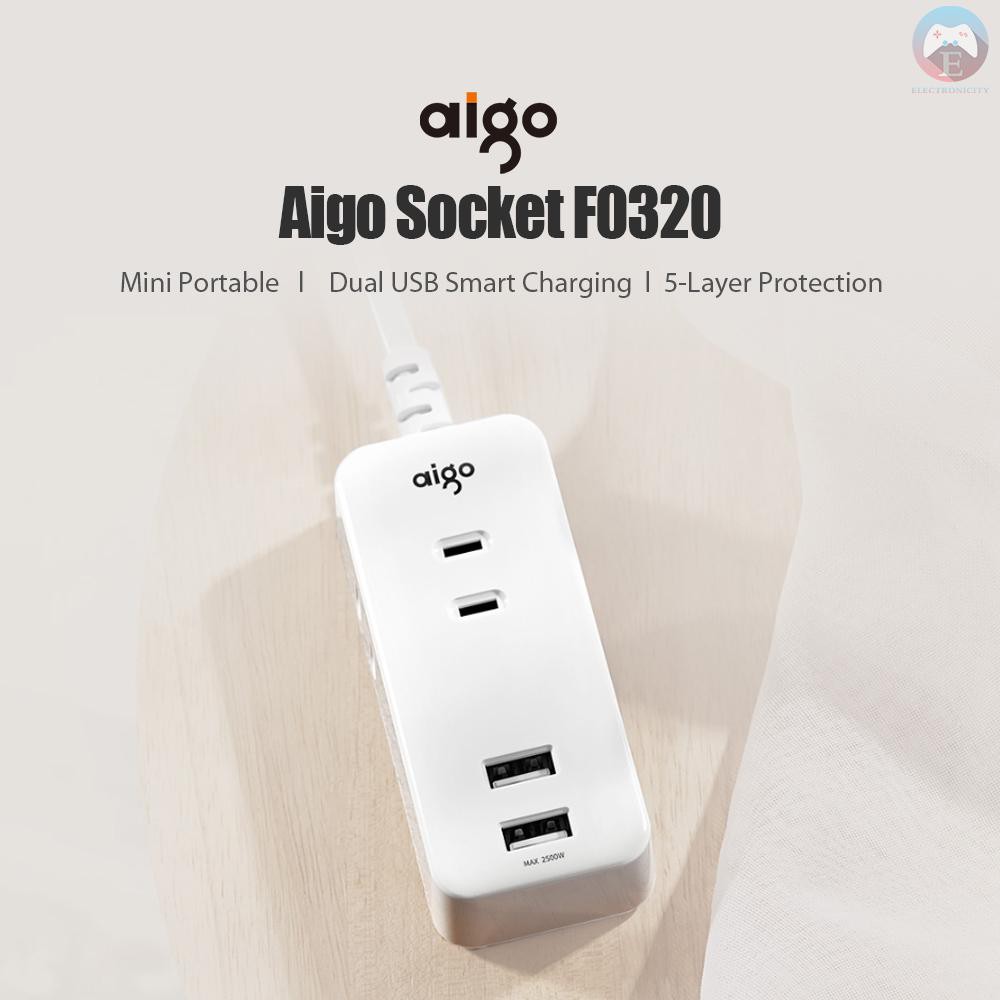 Ê 2 pcs Xiaomi Aigo Socket Board USB Smart Fast Charger Portable Extension Patch 3 AC 2USB Ports Plug in Power Outlet from Youpin F0320 2500W 110-240V
