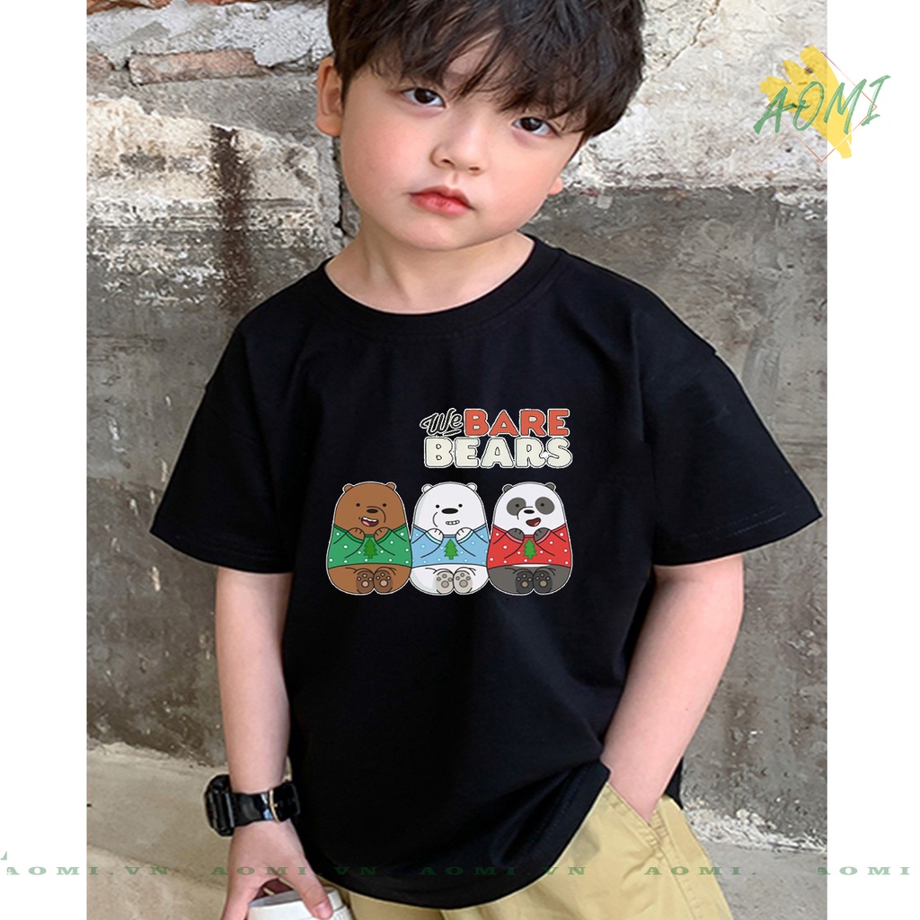 ÁO THUN Kawaii 3 chú gấu we are bear UNISEX PHÔNG ĐEN TAY NGẮN NAM NỮ GIA ĐÌNH CẶP ĐÔI SIZE TRẺ EM BÉ TRAI GÁI AOMIVN