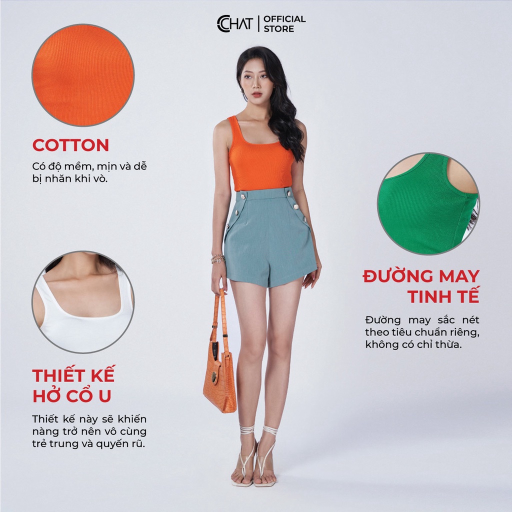 Áo Thun 𝐂𝐂𝐇𝐀𝐓 Cổ U 2 Dây Phong Cách Trẻ Trung Năng Động 22YAC2003OT