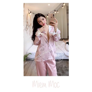 Pijama lụa latin thiết kế nơ dễ thương chất lụa mềm mịn thoáng mát