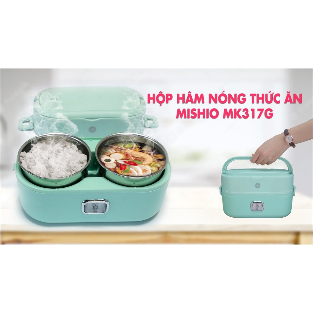 Hộp Hâm Cơm, Thức Ăn Mishio MK317 kèm 2 hộp inox 304 Bảo Hành Chính Hãng 18 Thang
