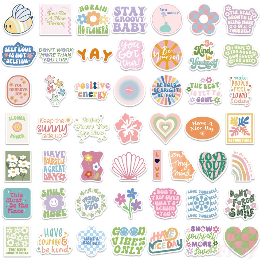 Bộ 100 Cái ❉ Màu Pastel. Nhãn Dán Dòng Slang Tích Cực ❉ Sticker Dán Tường Chống Thấm Nước Họa Tiết Doodle Hợp Thời Trang
