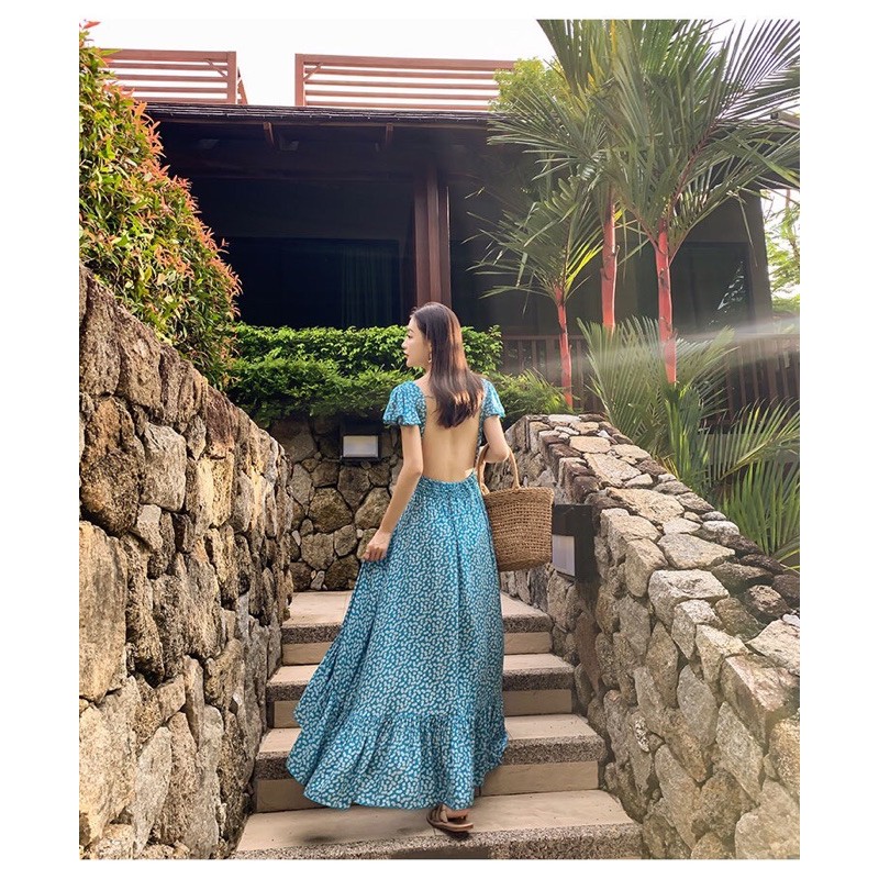 [Siêu Hot] Váy Maxi Hoa Cổ V Hở Lưng, Đầm Nữ Dáng Dài 2 Màu Siêu Xinh Có Ảnh Thật Kèm Video | BigBuy360 - bigbuy360.vn