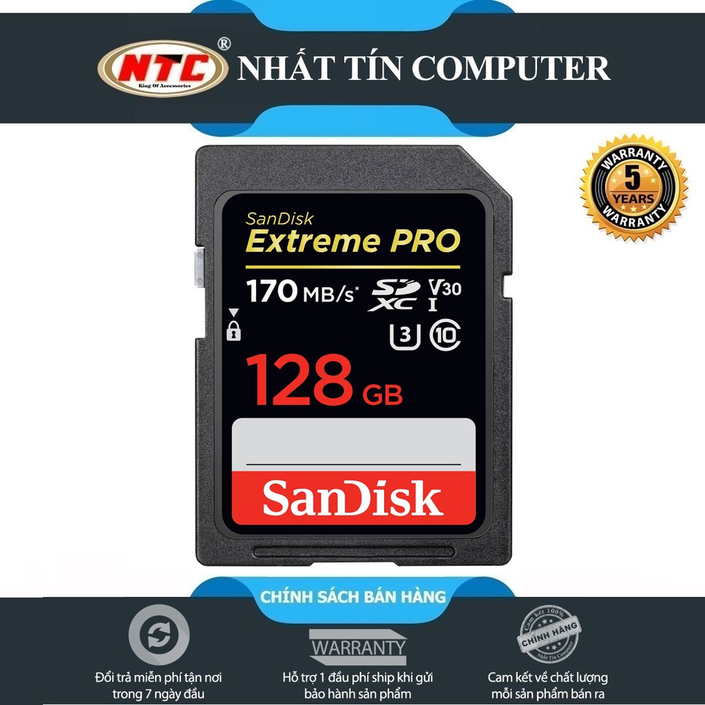 Thẻ nhớ máy ảnh SDXC SanDisk Extreme Pro 128GB UHS-I U3 4K V30 170MB/s - Model 2019 (Đen)