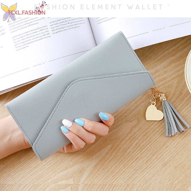 TCXL. Women Leather Slim Wallet Long Design Trifold Credit Card Holder Organizer Purse