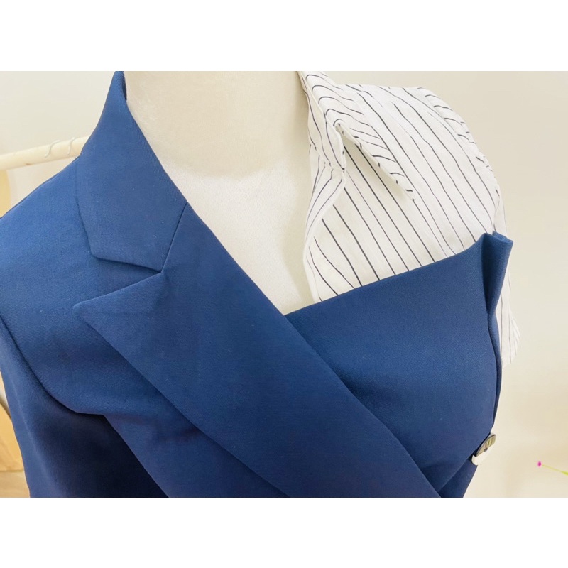 Đầm sơmi phối kẻ sọc tà váy xéo cao cấp Vero Moda