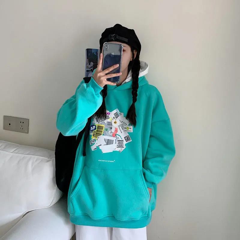 Áo Hoodie Nữ Tay Dài Dáng Rộng Phong Cách Hàn Quốc