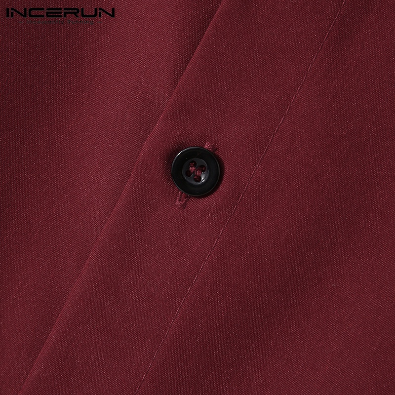 Áo sơ mi INCERUN tay ngắn màu trơn tùy chọn thiết kế đơn giản thời trang cho nam
