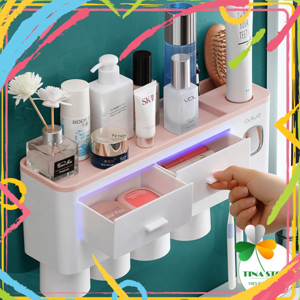 Kệ Để Đồ Nhà Tắm Đa Năng, 2 Cốc, 3 Cốc, 4 Cốc, Bộ Nhả Kem Đánh Răng Tiện Lợi, Dán Tường, Không Cần Khoan Tường