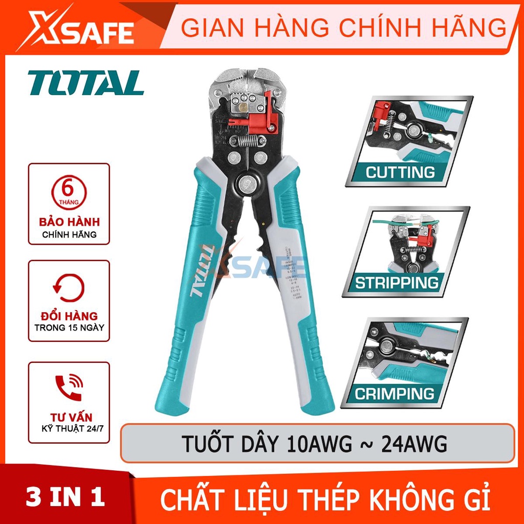 Kìm tuốt dây điện tự động TOTAL THT15246 3 chức năng tuốt, cắt, uốn dây điện đồng và nhôm - [CHÍNH HÃNG][XSAFE]