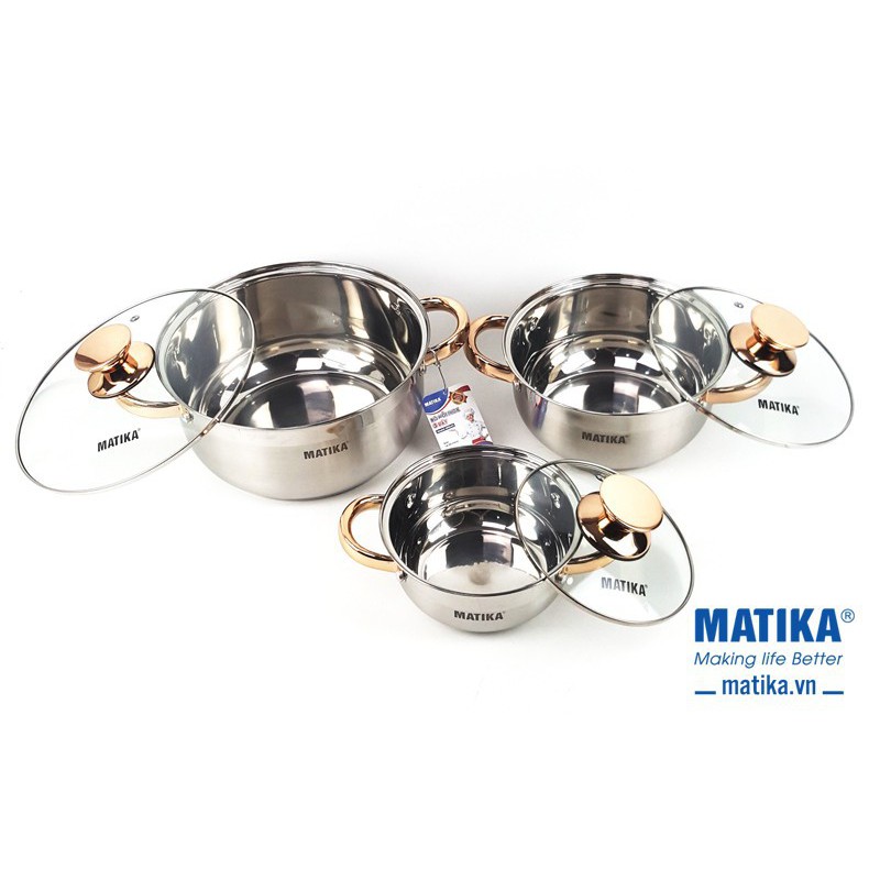 BỘ NỒI CAO CẤP INOX 3 ĐÁY MATIKA MTK-C3