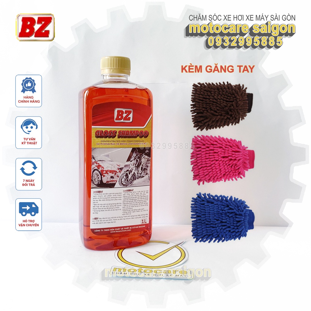 COMBO Nước rửa xe xà bông bọt tuyết BZ Gloss Shampoo 1Lit
