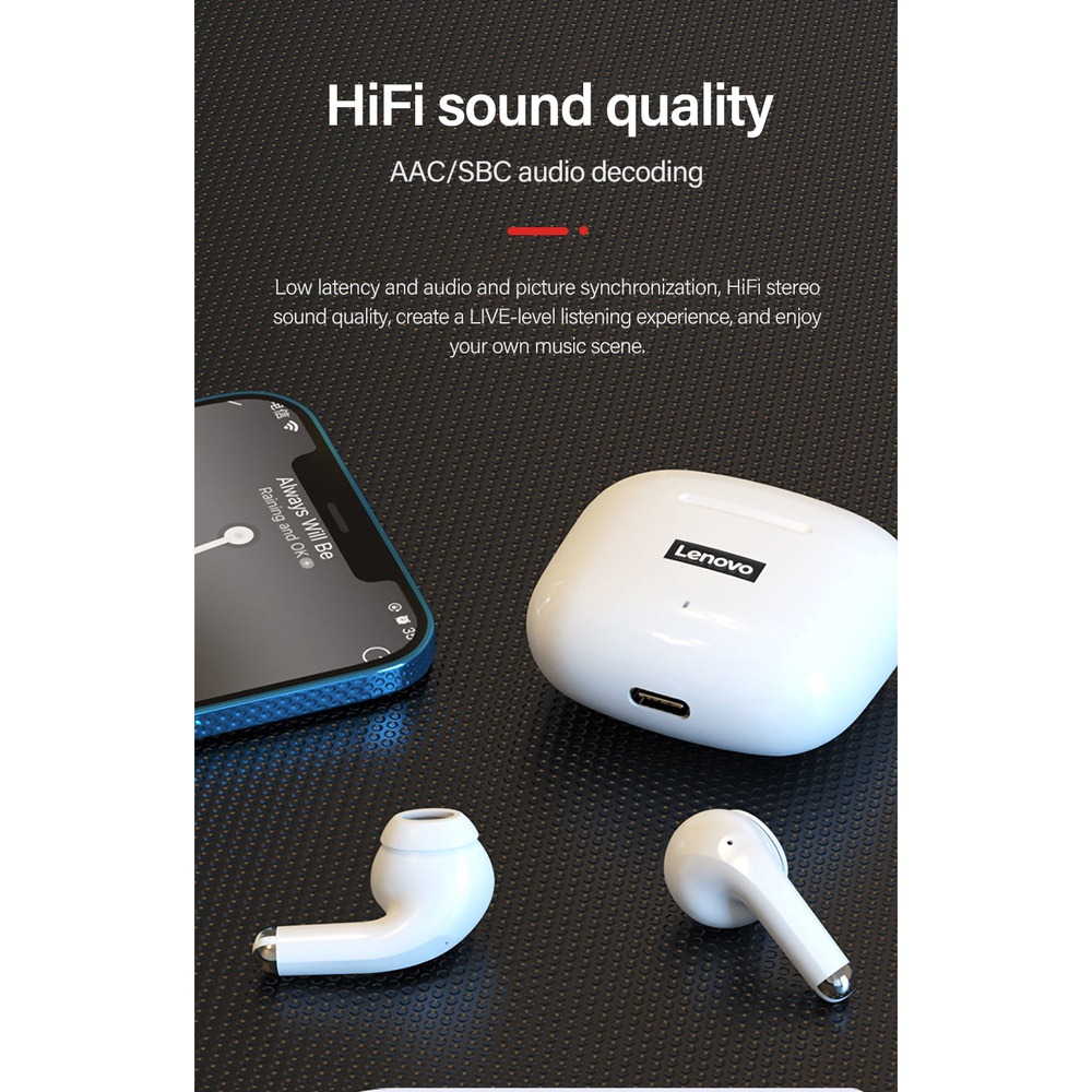 tai nghe bluetooth không dây Lenovo LP40pro mới bản chống ồn điểu khiển kép,Chống thấm nước,Tặng kèm hộp đựng tai nghe