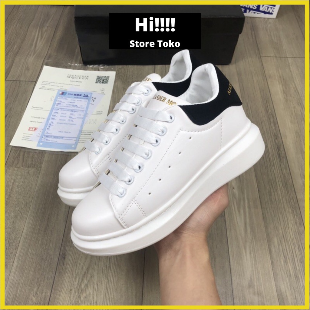 Giày MCQueen trắng gót nhung dây lụa nam nữ 💥 Giày thể thao sneaker nam nữ MCQ trắng da PU cao cấp Full Box