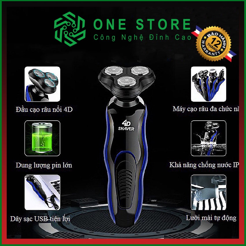 Máy cạo râu đa năng 4in1 Tông Đơ Cắt Tóc Shaver 4D gồm chức năng cạo râu cắt tóc tỉa lông mũi massage mặt ONESTORE