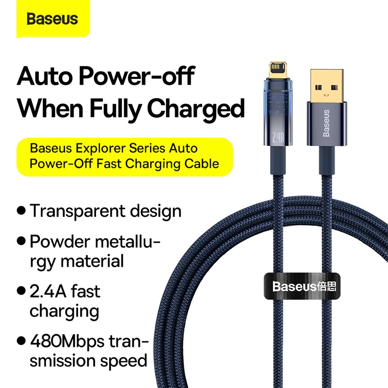 Cáp sạc nhanh Baseus Explorer Series Auto Power-Off Fast Charging Data Cable USB to l.P 2.4