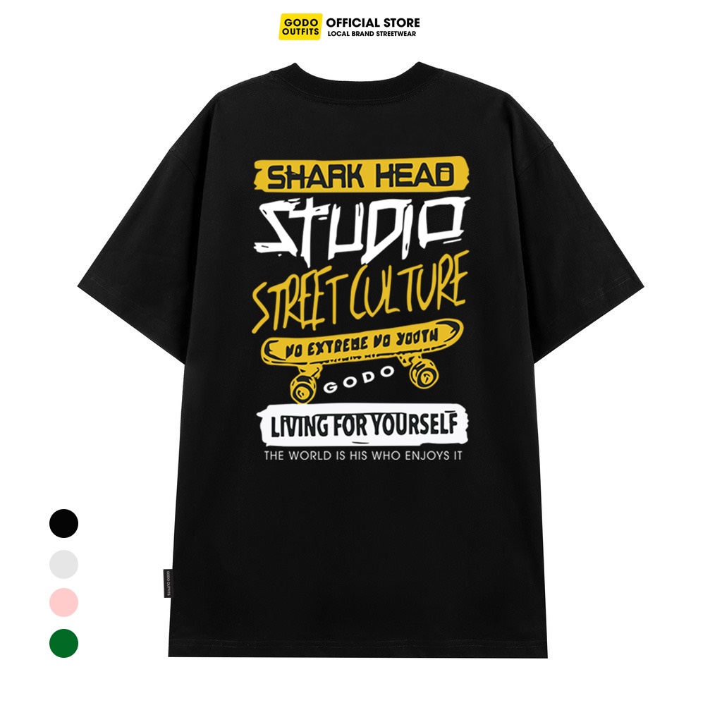 Áo thun Godo Outfits Phong cách Hồng Kông Shark Head,áo thun tay lỡ form rộng Local Brand AT126