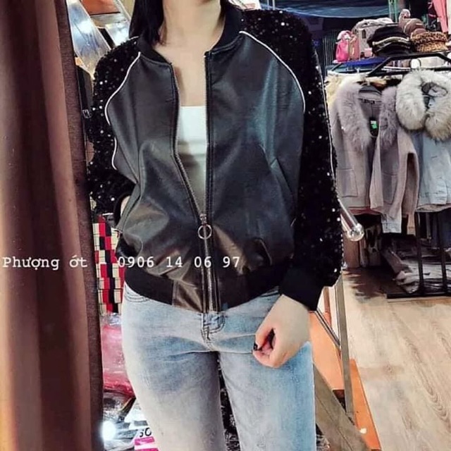 Áo da tay kim sa xả lỗ