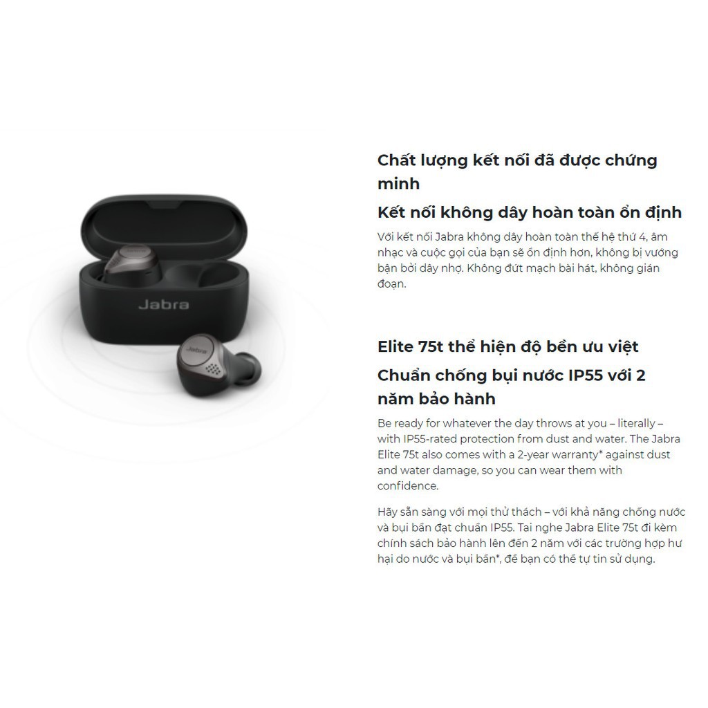 🔥Siêu Sale🔥 Tai nghe bluetooth không dây Jabra Elite 75T, tai nghe không dây TWS hỗ trợ sạc không dây | BigBuy360 - bigbuy360.vn