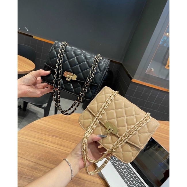 túi đeo chéo, túi trần trám khoá gập 2 màu dây xích đan size 20 siêu đẹp thời trang cute kiểu dáng hàn quốc